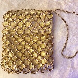 Vintage Magid Gold Lamé Chainmail Ring Evening Bag